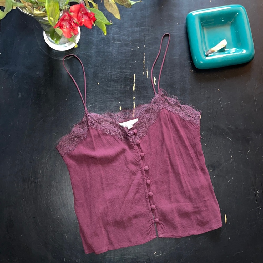LA Hearts spaghetti strap, button up, lace tank.